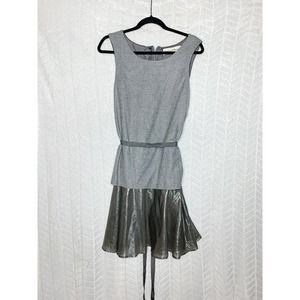 Graham Spencer Wool Dress A-Line Metallic Sleevless layered Tie Waist Gray - L